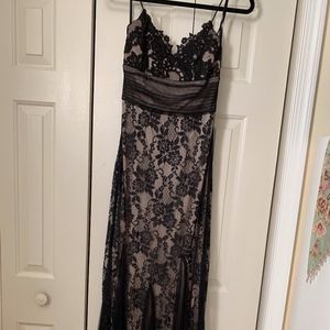 XSCAPE Gown Size 4 Black Lace with Nude under